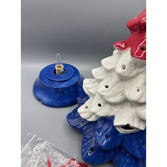 Ceramic‎ Patriotic Christmas Tree Lighted Decoration Red White Blue Plug-In Cord - Picture 5 of 7